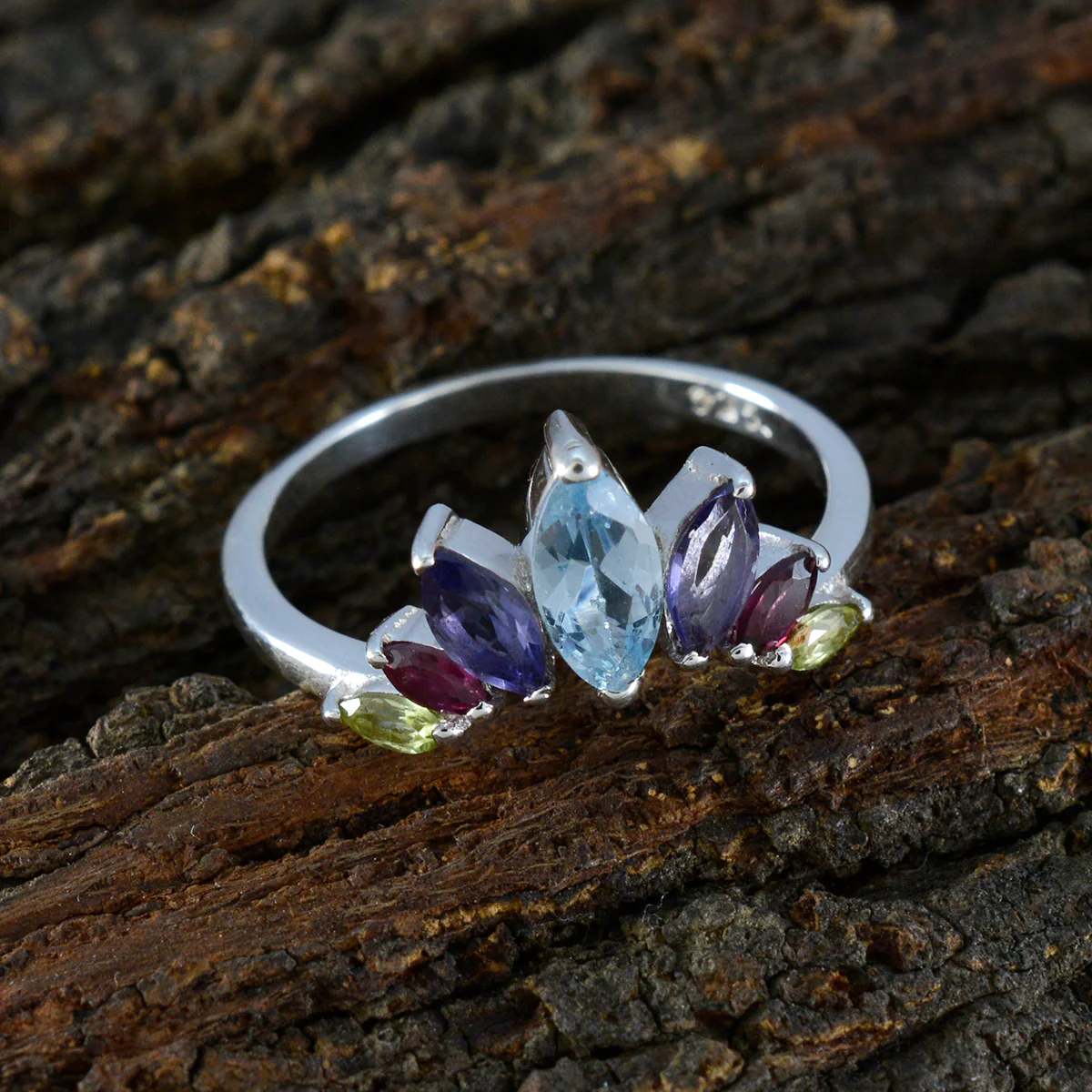 Multi Stone Hepta Japanese 925 Sterling Silver multicolor Gems Dainty crown Ring Jewelry - Image 4
