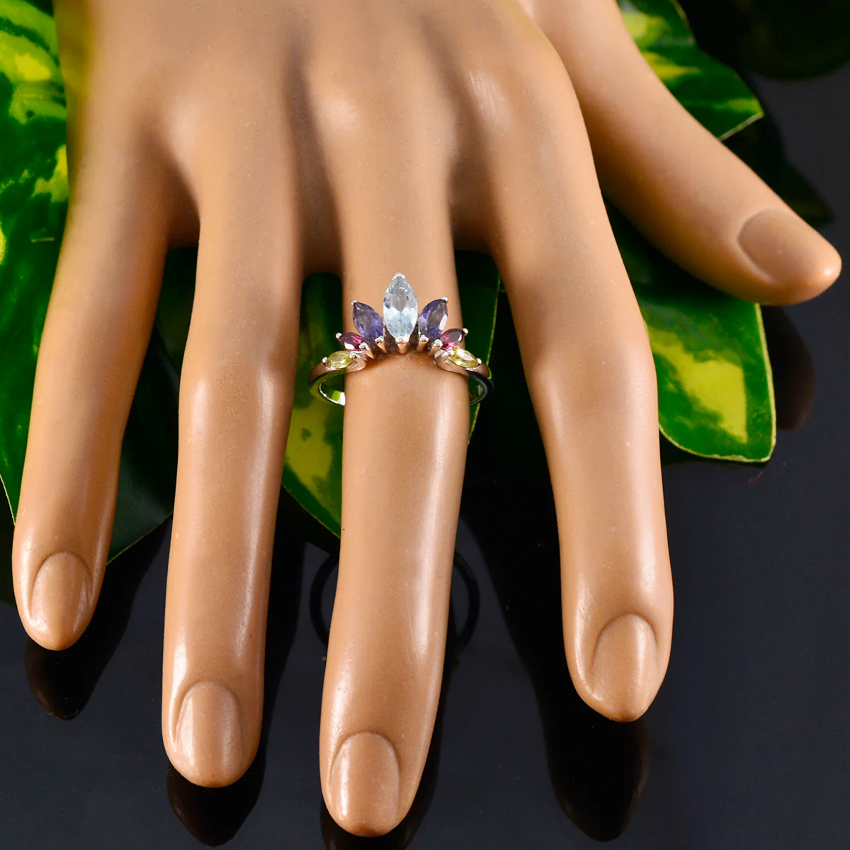 Multi Stone Hepta Japanese 925 Sterling Silver multicolor Gems Dainty crown Ring Jewelry - Image 6