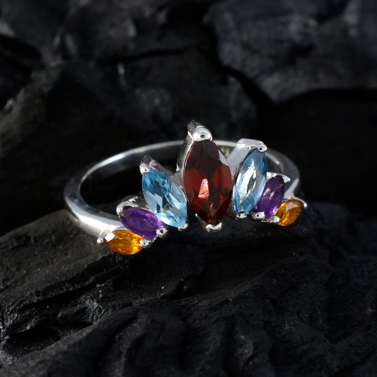 Multi Stone Hepta Turkish Silver multicolor Gemstone Dainty crown Ring Jewellery - Image 5