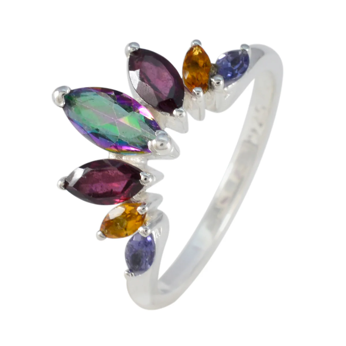 Multi Stone Hepta Turkish Sterling Silver multicolor Gems Dainty crown Ring Jewellery - Image 3