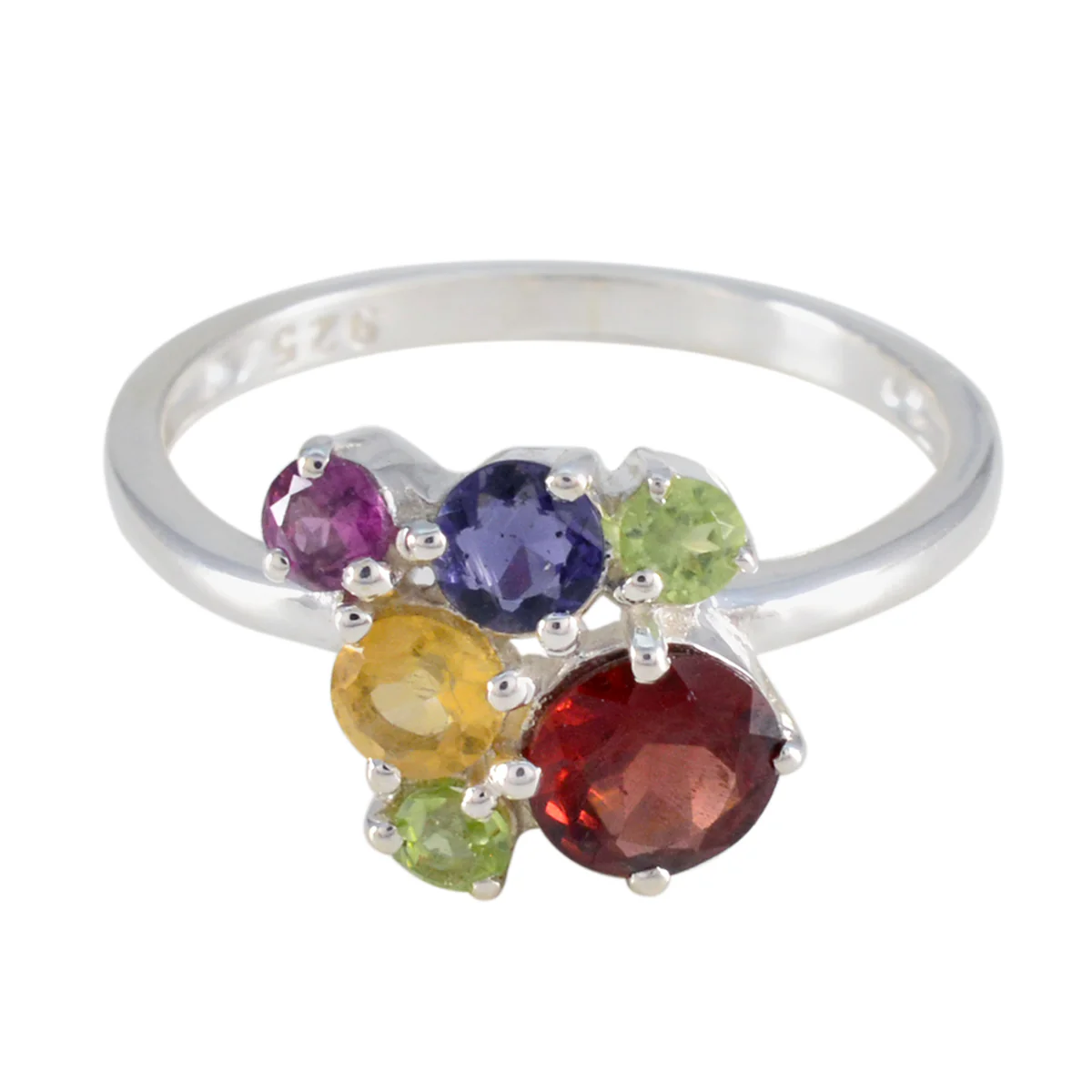 Multi Stone Hexa Japanese Silver multicolor Gemstones Whisper-thin Feminine Ring Jewellery