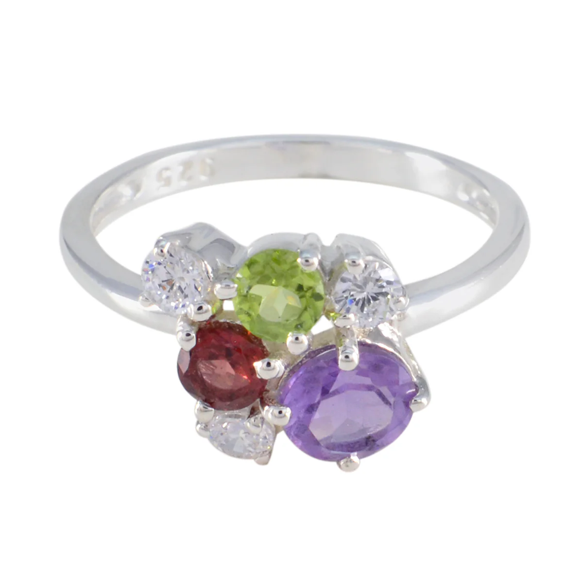 Multi Stone Hexa Turkish Sterling Silver multicolor Gems Whisper-thin Graceful Ring Jewelry