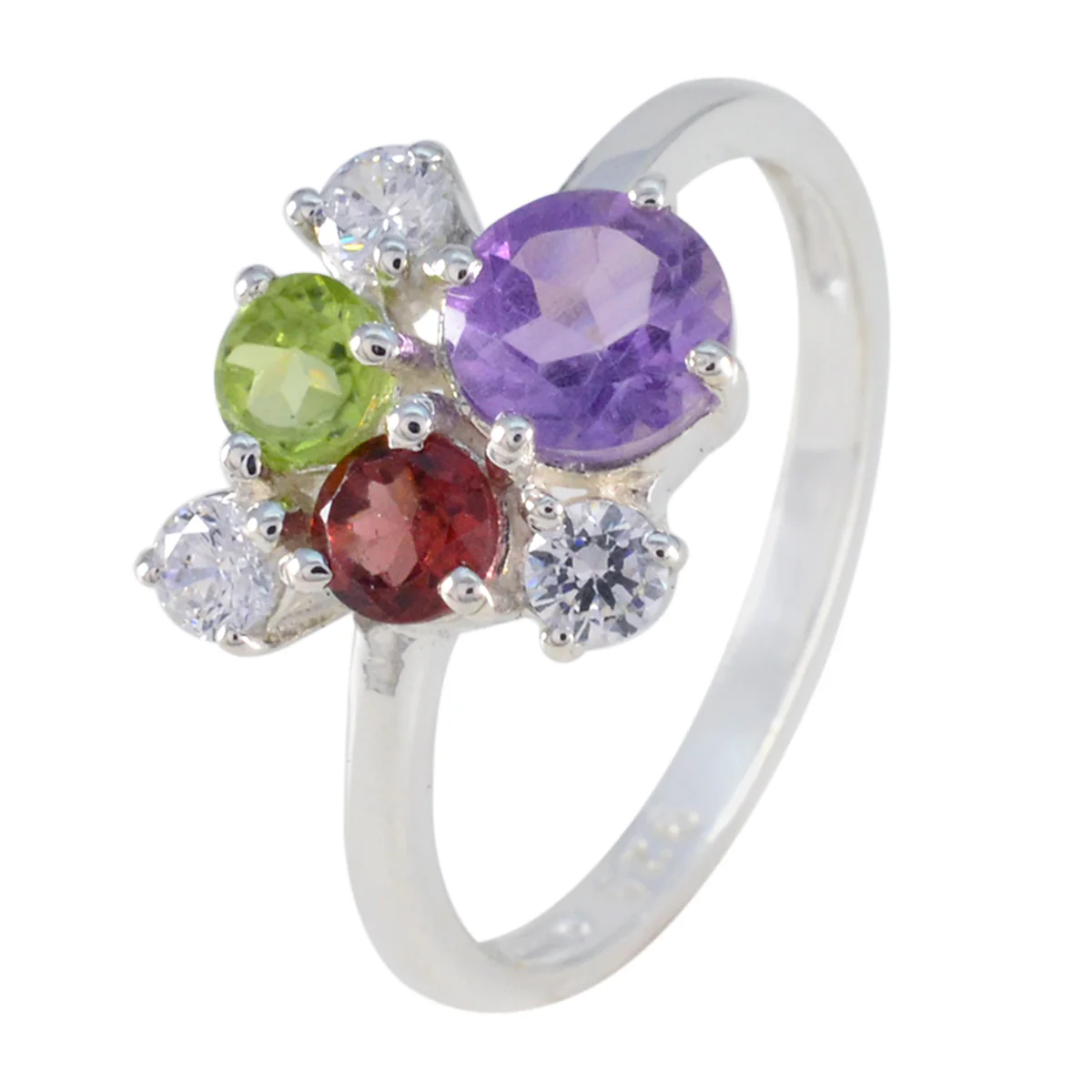 Multi Stone Hexa Turkish Sterling Silver multicolor Gems Whisper-thin Graceful Ring Jewelry - Image 2