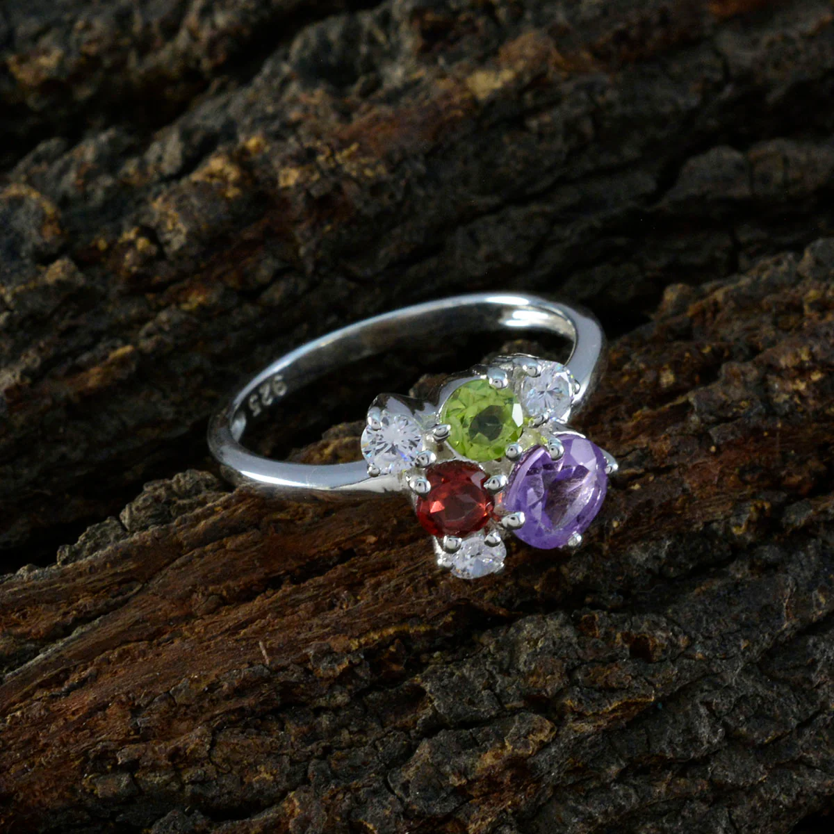 Multi Stone Hexa Turkish Sterling Silver multicolor Gems Whisper-thin Graceful Ring Jewelry - Image 3