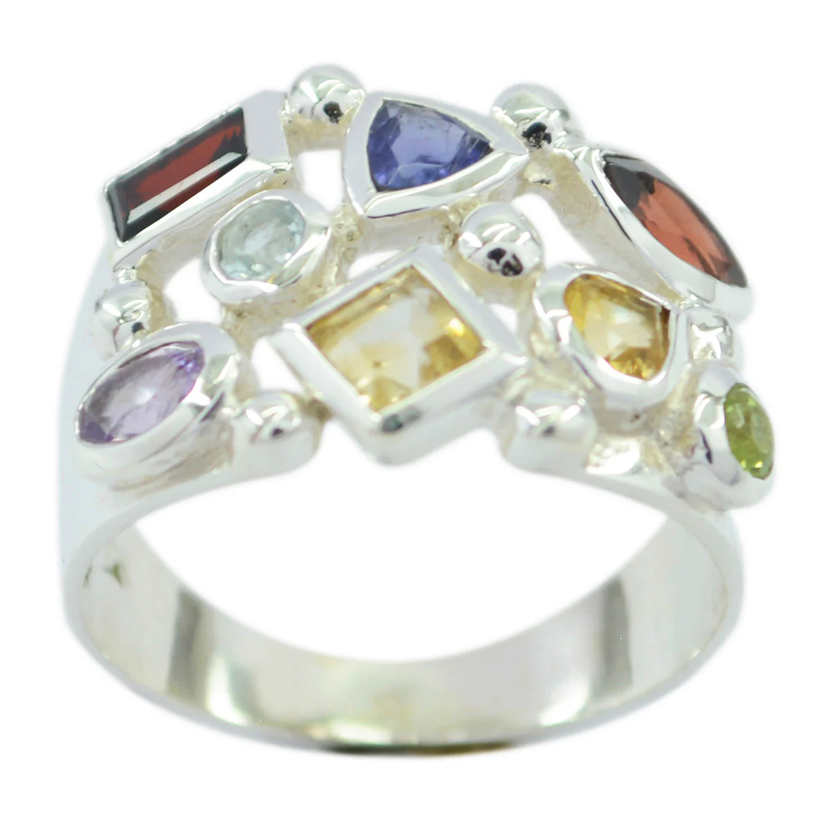 Multi Stone multiple African 925 Silver multicolor Gemstones Eye-catching Cocktail Ring Jewellery