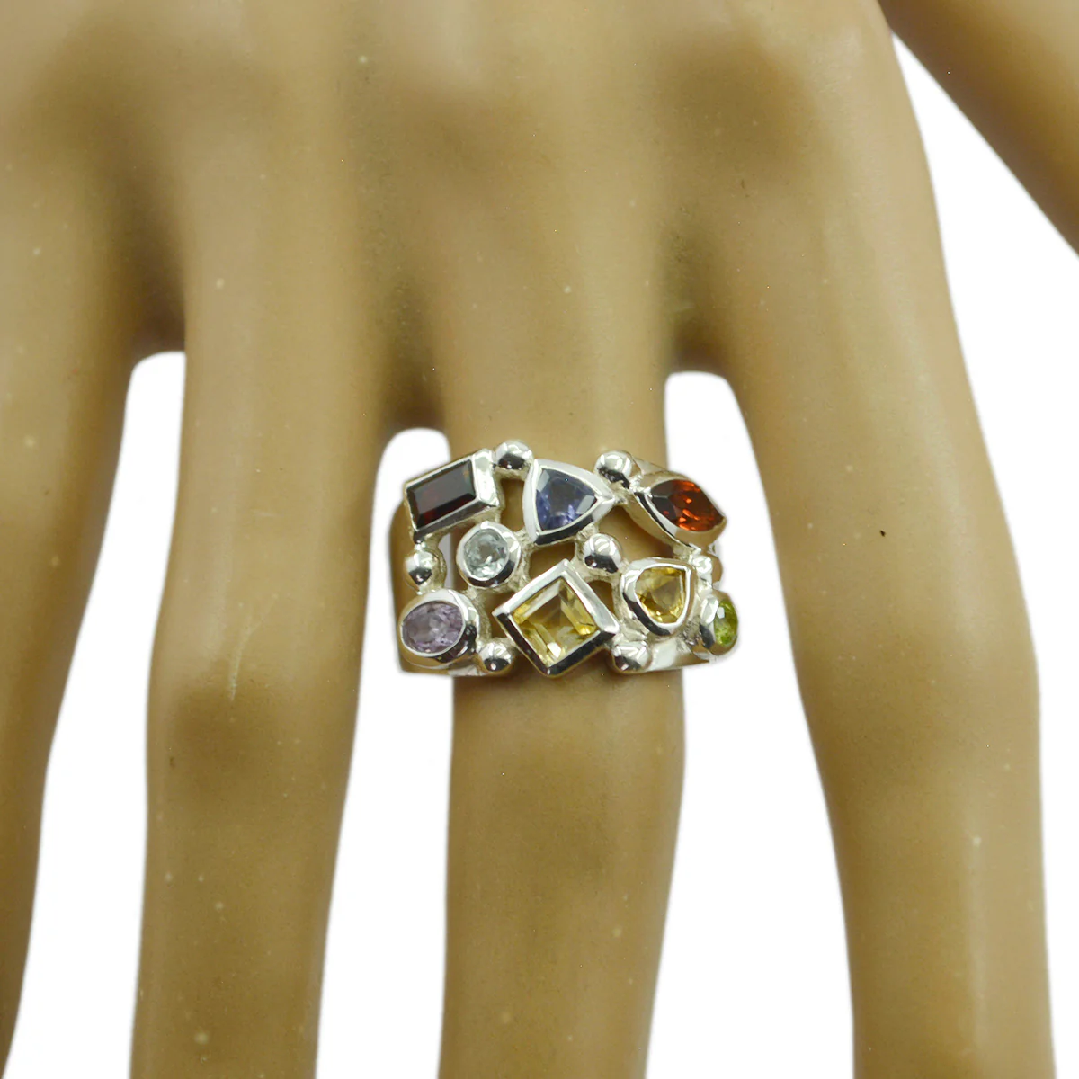 Multi Stone multiple African 925 Silver multicolor Gemstones Eye-catching Cocktail Ring Jewellery - Image 2