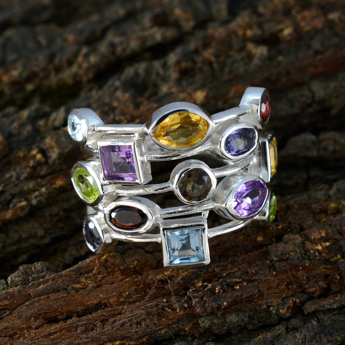 Multi Stone multiple African 925 Silver multicolor Gemstones Eye-catching Cocktail Ring Jewelry - Image 3