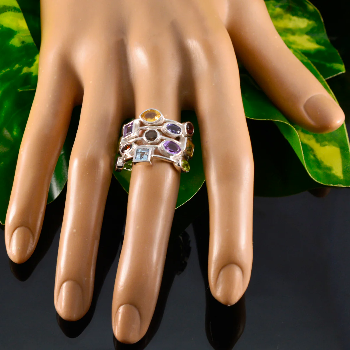 Multi Stone multiple African 925 Silver multicolor Gemstones Eye-catching Cocktail Ring Jewelry - Image 5