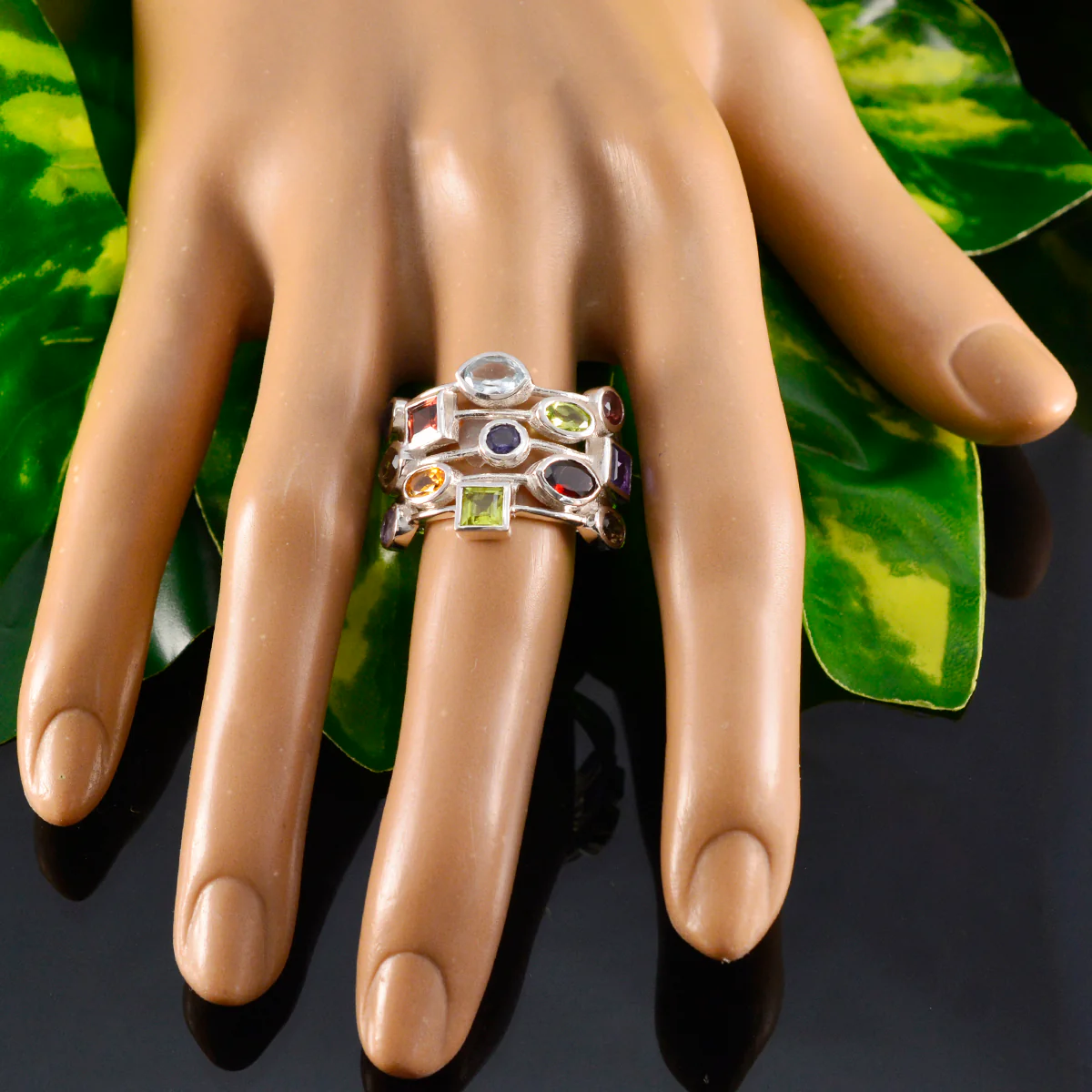 Multi Stone multiple Egyptian 92.5 Silver multicolor Gemstone Eye-catching Cocktail Ring Jewelry - Image 5
