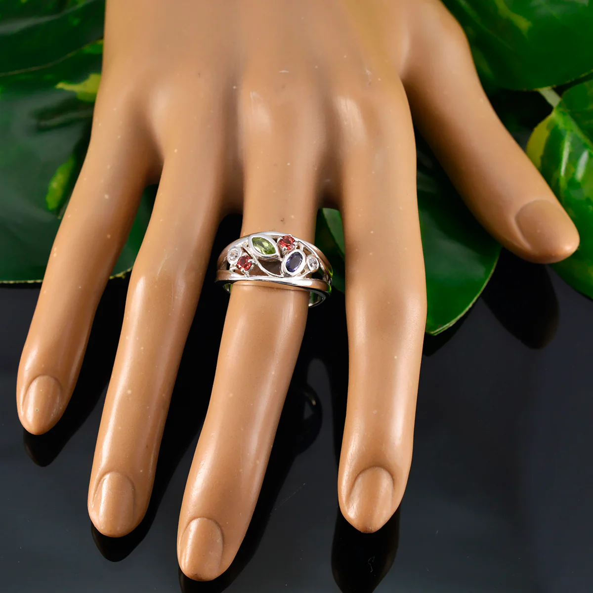 Multi Stone multiple Egyptian 925 Silver multicolor Gems Tiny Luxurious Ring Jewellery - Image 5