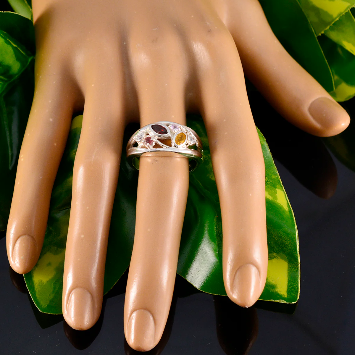 Multi Stone multiple French 92.5 Silver multicolor Gemstone Tiny Glamorous Ring Jewelry - Image 5