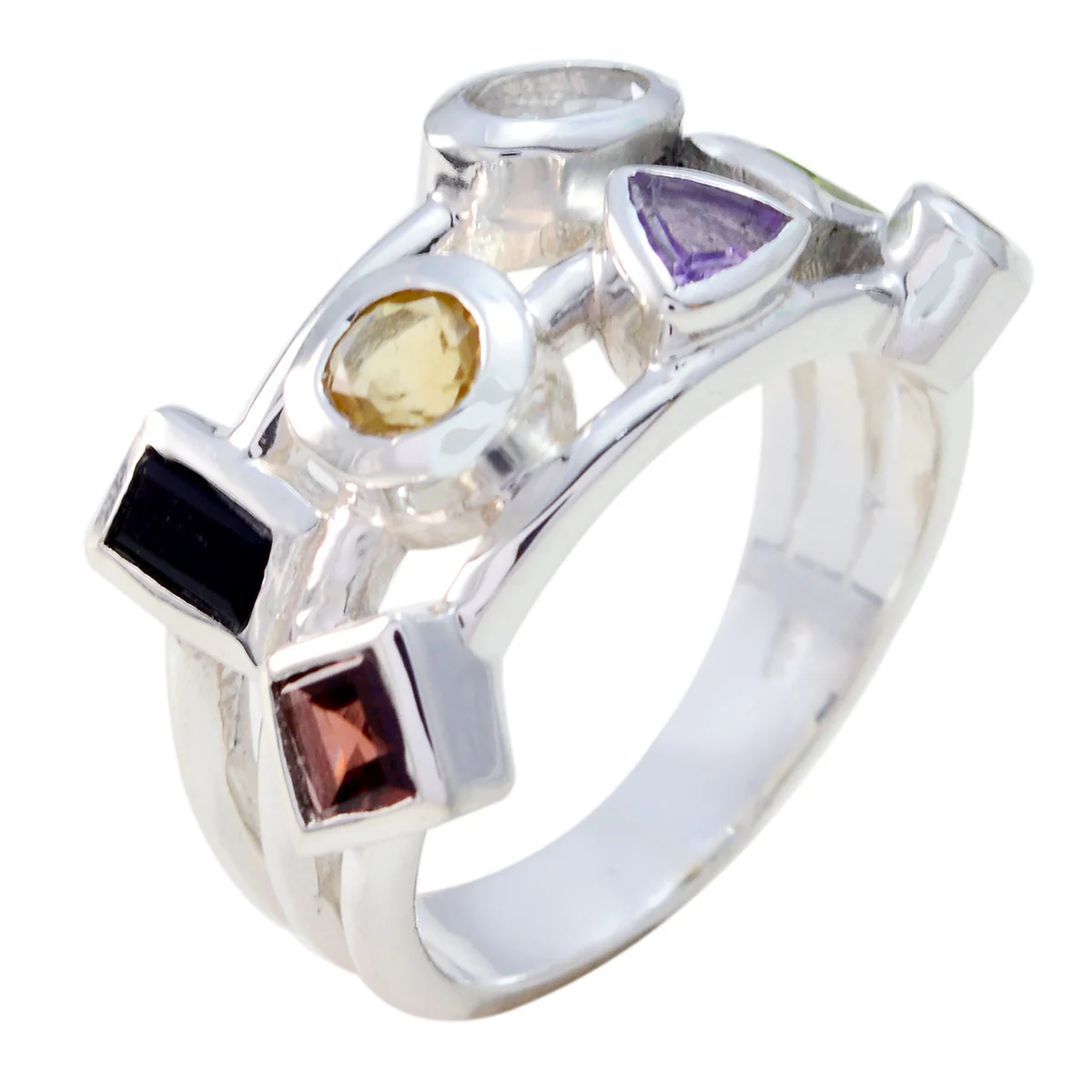 Multi Stone multiple French 925 Silver multicolor Gemstone Versatile Cocktail Ring Jewellery
