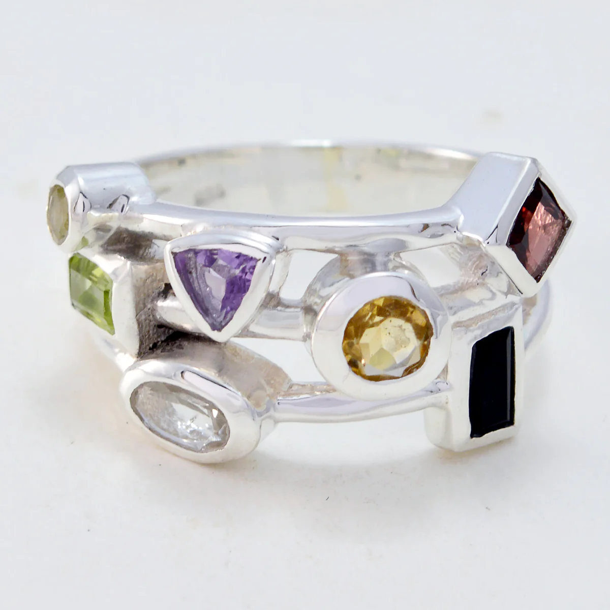Multi Stone multiple French 925 Silver multicolor Gemstone Versatile Cocktail Ring Jewellery - Image 2