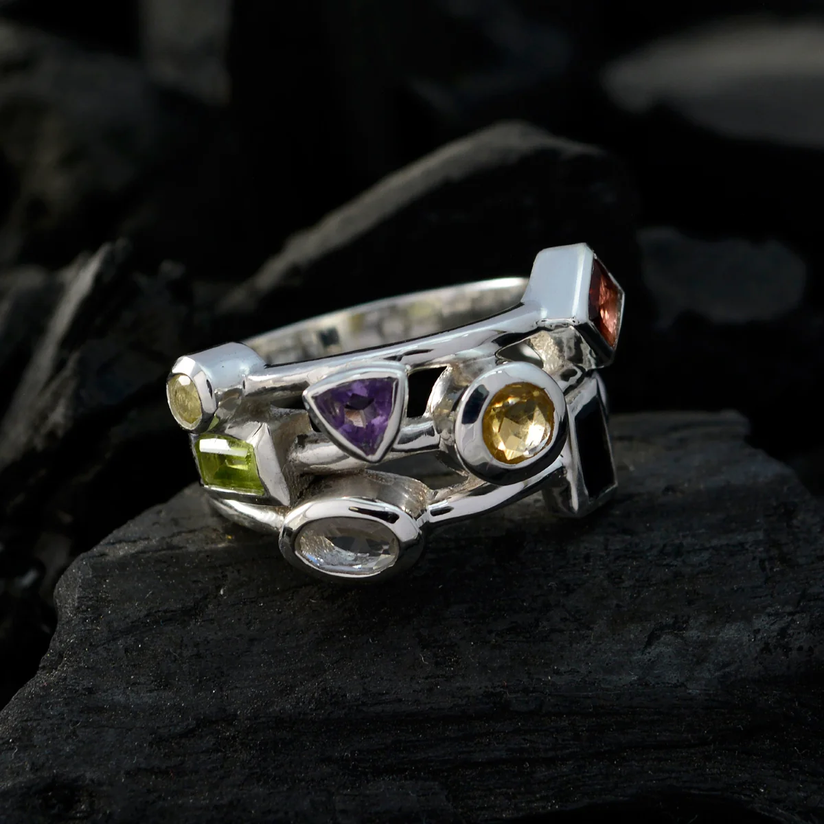Multi Stone multiple French 925 Silver multicolor Gemstone Versatile Cocktail Ring Jewellery - Image 4