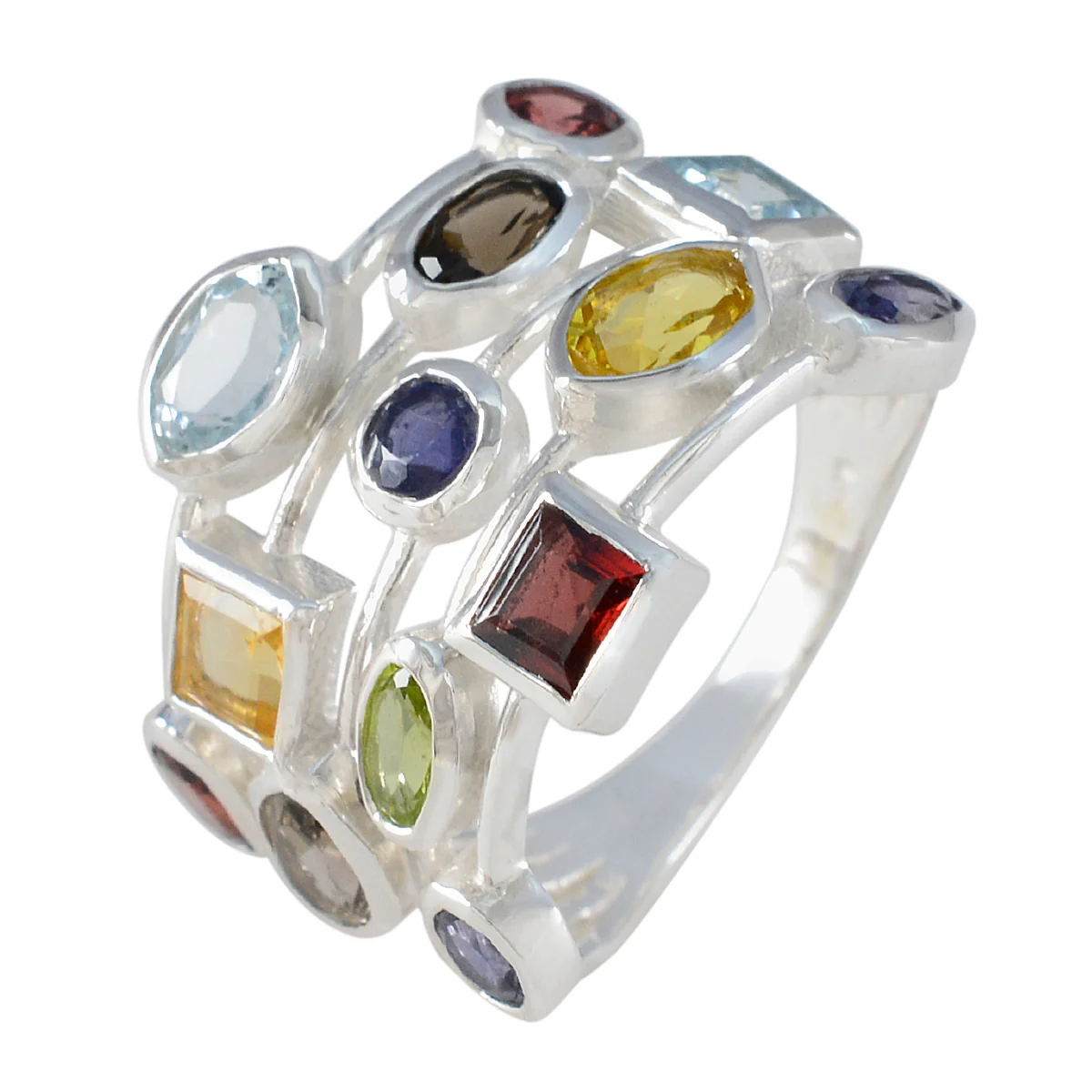 Multi Stone multiple French Sterling Silver multicolor Gems Eye-catching Cocktail Ring Jewelry - Image 2