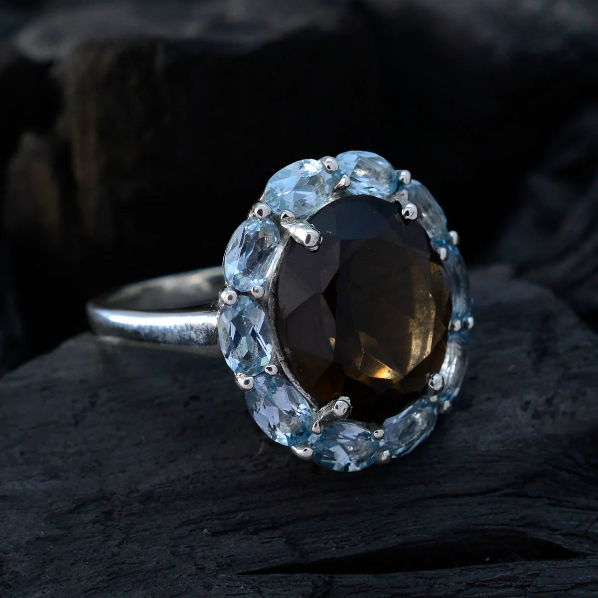 Multi Stone multiple French Sterling Silver multicolor Gemstone Eye-catching Abstract Ring Jewellery - Image 4