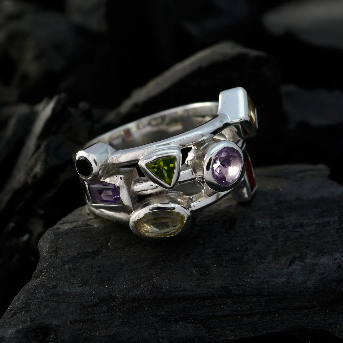 Multi Stone multiple German 92.5 Silver multicolor Gemstones Versatile Cocktail Ring Jewelry - Image 4