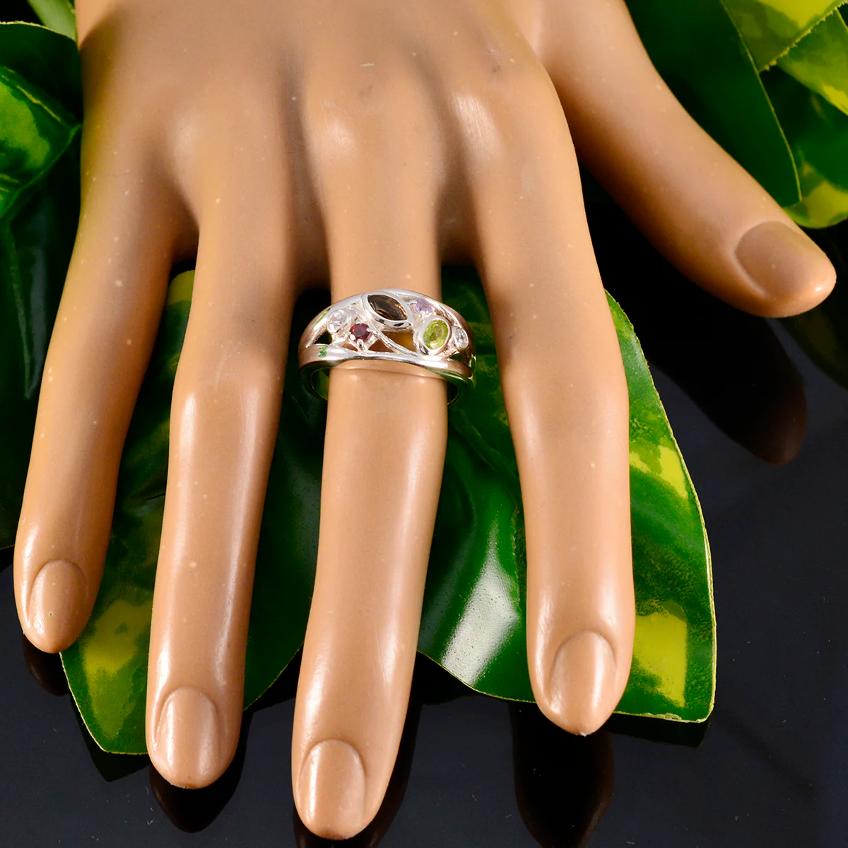 Multi Stone multiple German 925 Sterling Silver multicolor Gemstones Tiny Sophisticated Ring Jewellery - Image 5