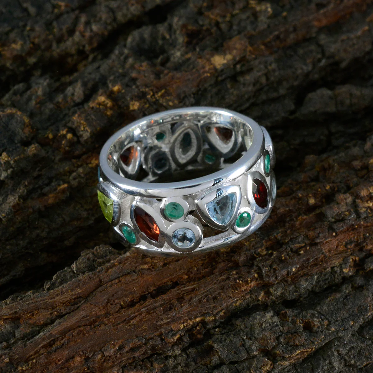 Multi Stone multiple German Silver multicolor Gems Essential Eternity Band Jewellery - Image 3