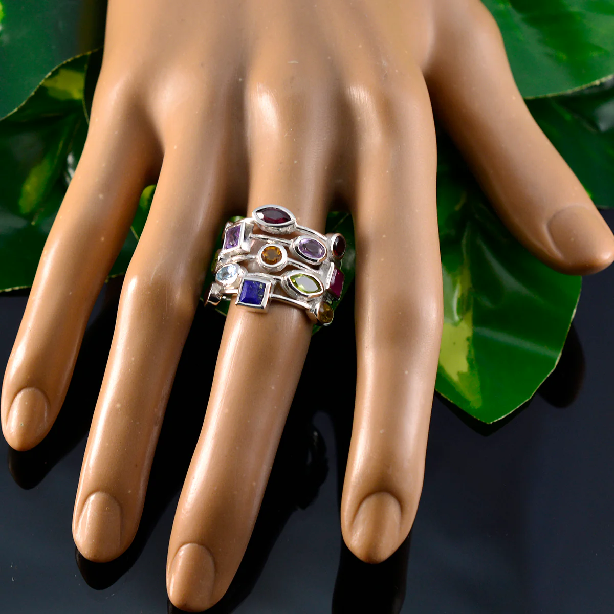 Multi Stone multiple German Silver multicolor Gems Eye-catching Cocktail Ring Jewelry - Image 5
