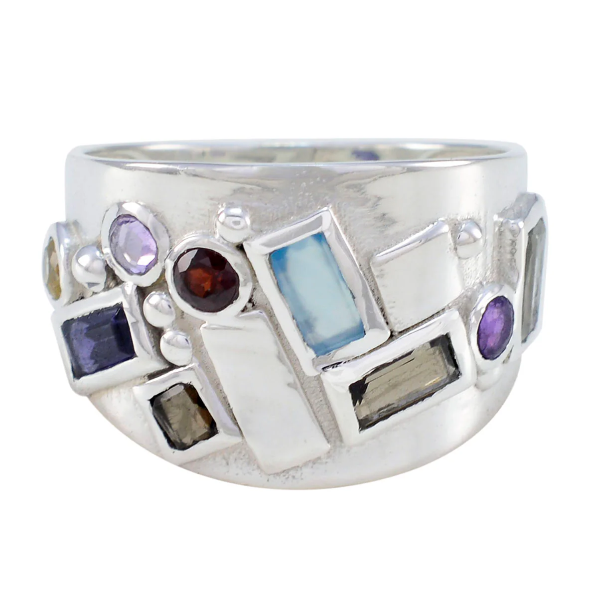 Multi Stone multiple German Silver multicolor Gemstones Eye-catching Trendy Ring Jewelry