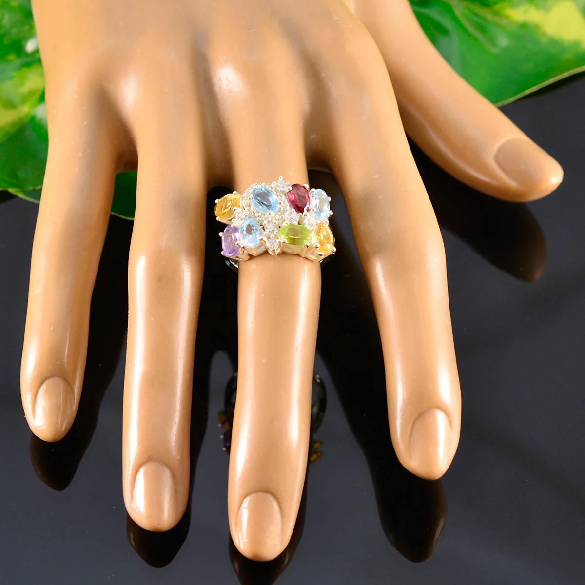 Multi Stone multiple Indian 92.5 Silver multicolor Gems Minimal Cocktail Ring Jewelry - Image 5