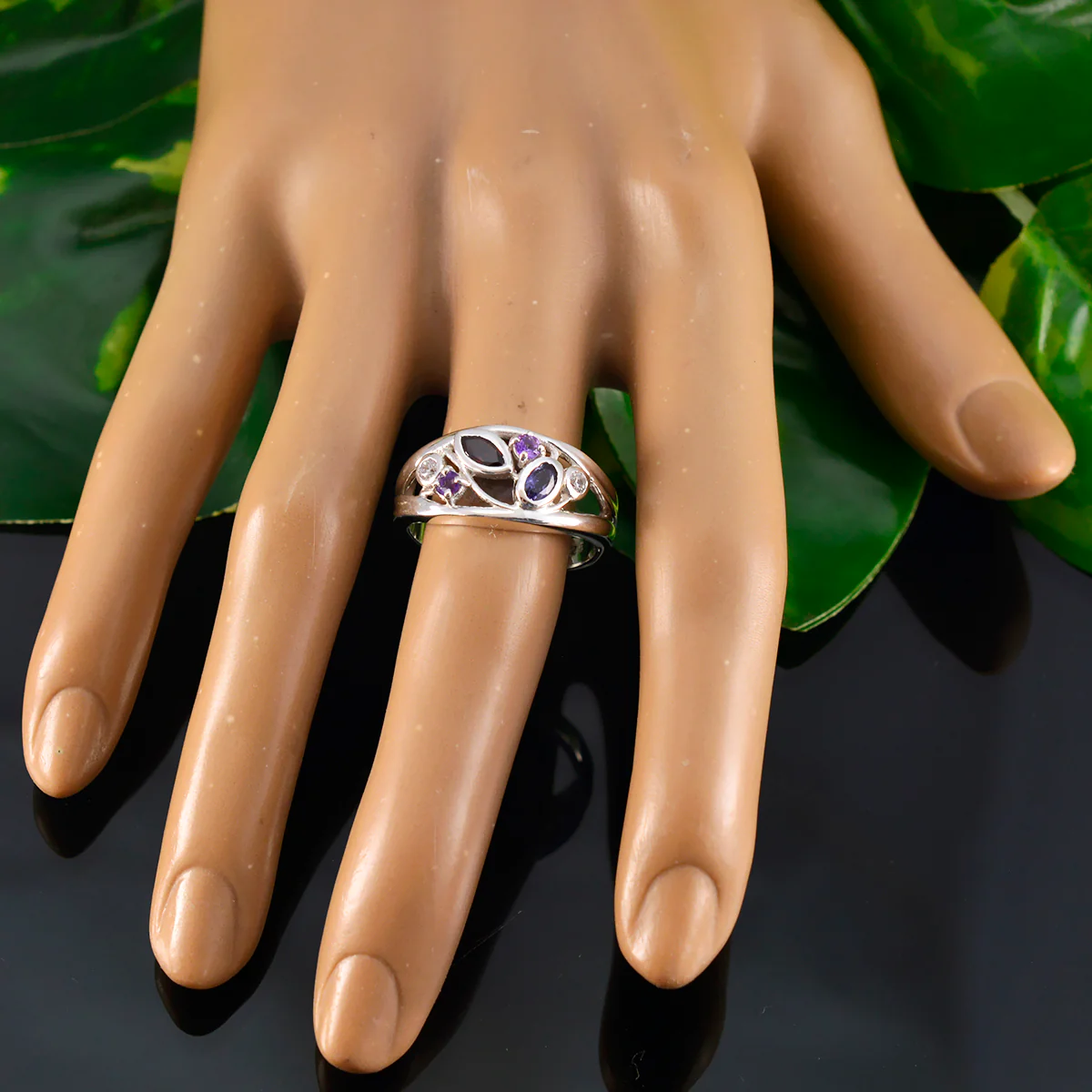 Multi Stone multiple Indian Silver multicolor Gems Tiny Modern Ring Jewelry - Image 5