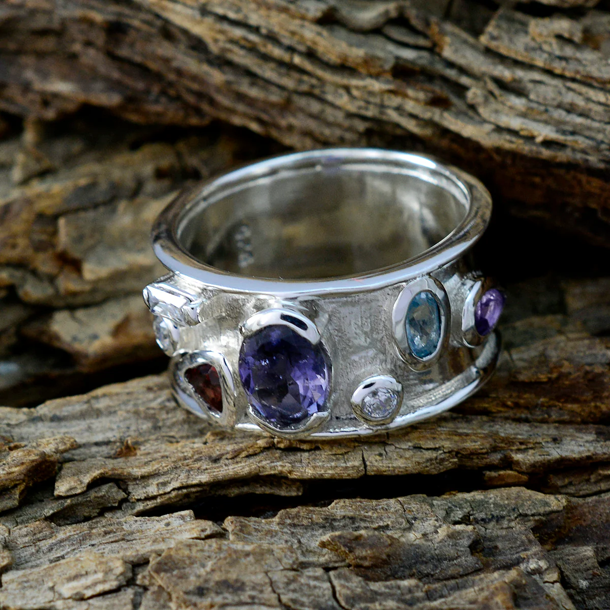 Multi Stone multiple Indian Silver multicolor Gemstones Versatile Bubble Band Jewelry - Image 3