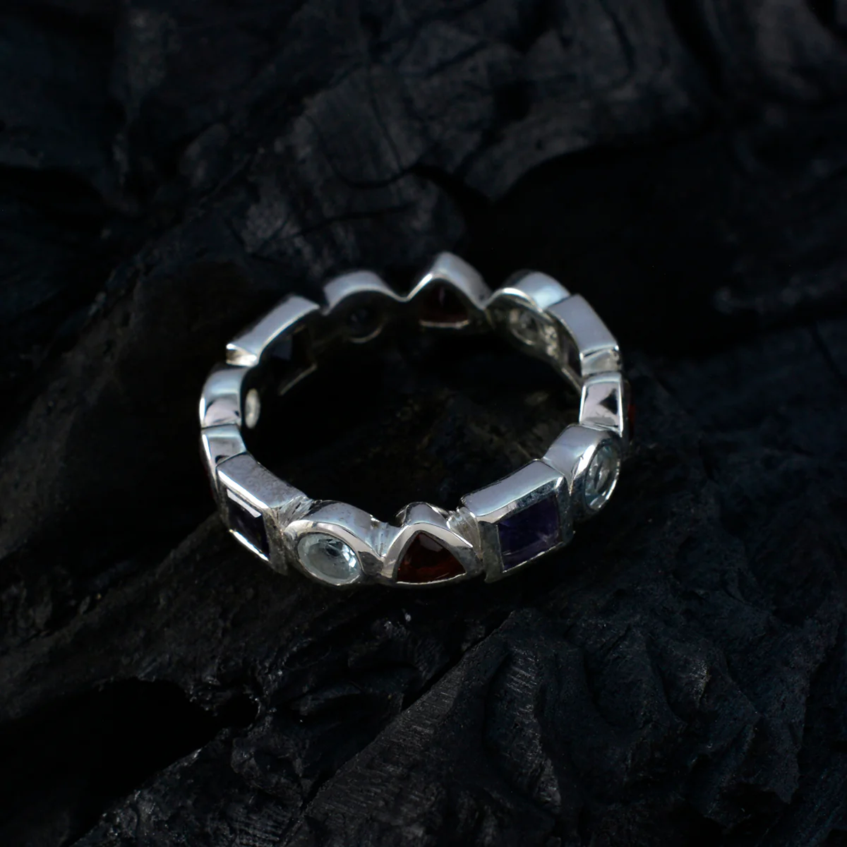Multi Stone multiple Indian Sterling Silver multicolor Gemstone Minimal Eternity Band Jewelry - Image 4