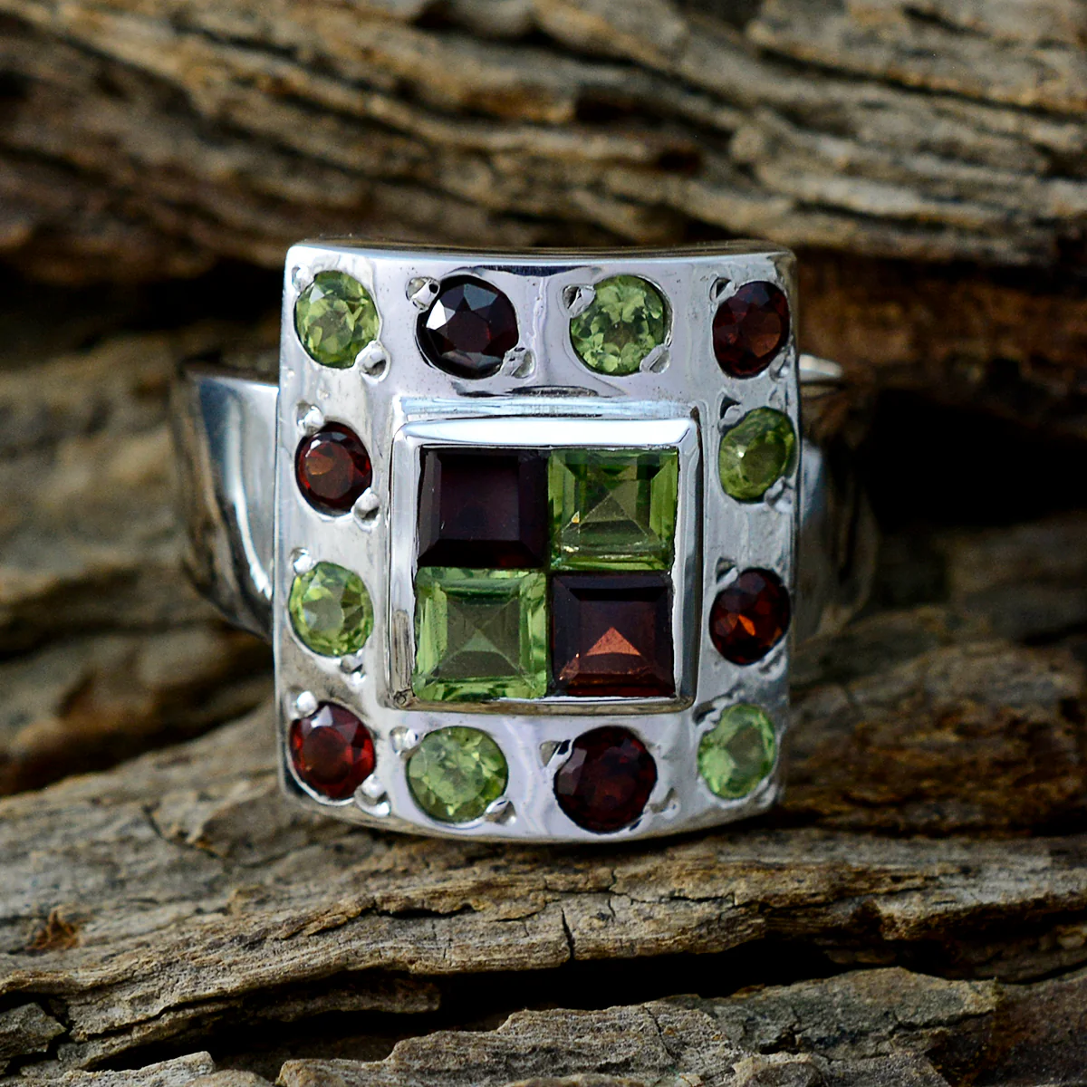 Multi Stone multiple Italian 925 Silver multicolor Gemstone Statement Cocktail Ring Jewelry - Image 3