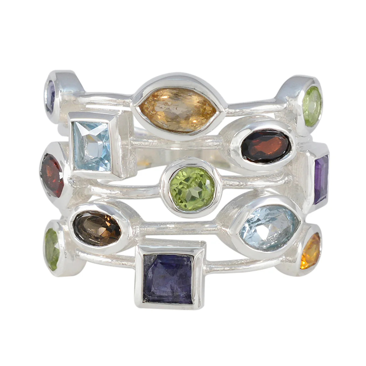 Multi Stone multiple Moroccan 925 Silver multicolor Gems Eye-catching Cocktail Ring Jewellery