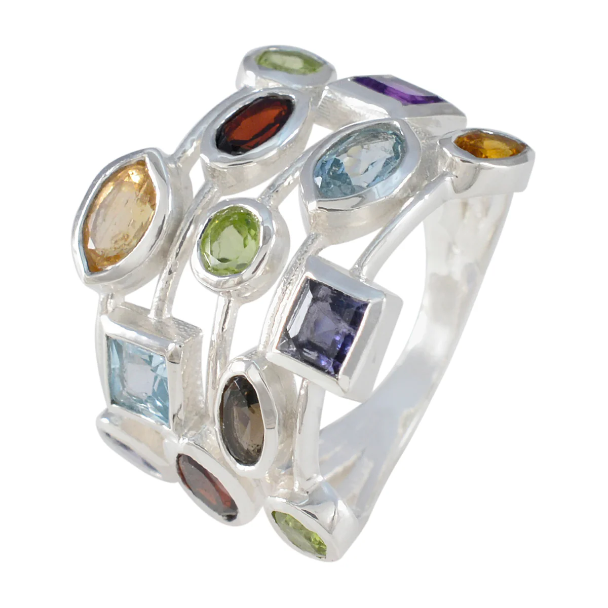 Multi Stone multiple Moroccan 925 Silver multicolor Gems Eye-catching Cocktail Ring Jewellery - Image 2