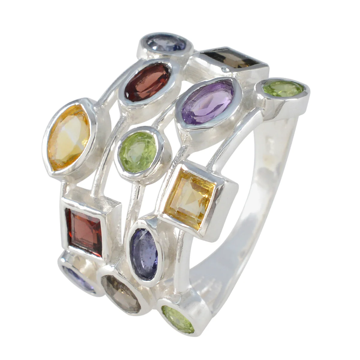Multi Stone multiple Moroccan 925 Sterling Silver multicolor Gemstone Eye-catching Cocktail Ring Jewelry - Image 2