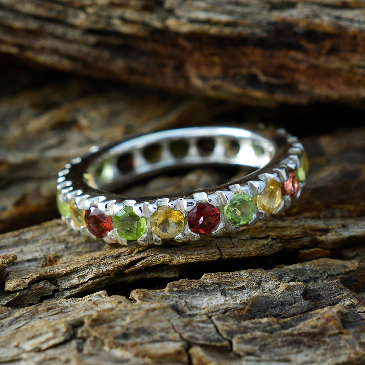 Multi Stone multiple Moroccan 925 Sterling Silver multicolor Gemstone Slim Eternity Band Jewellery - Image 3