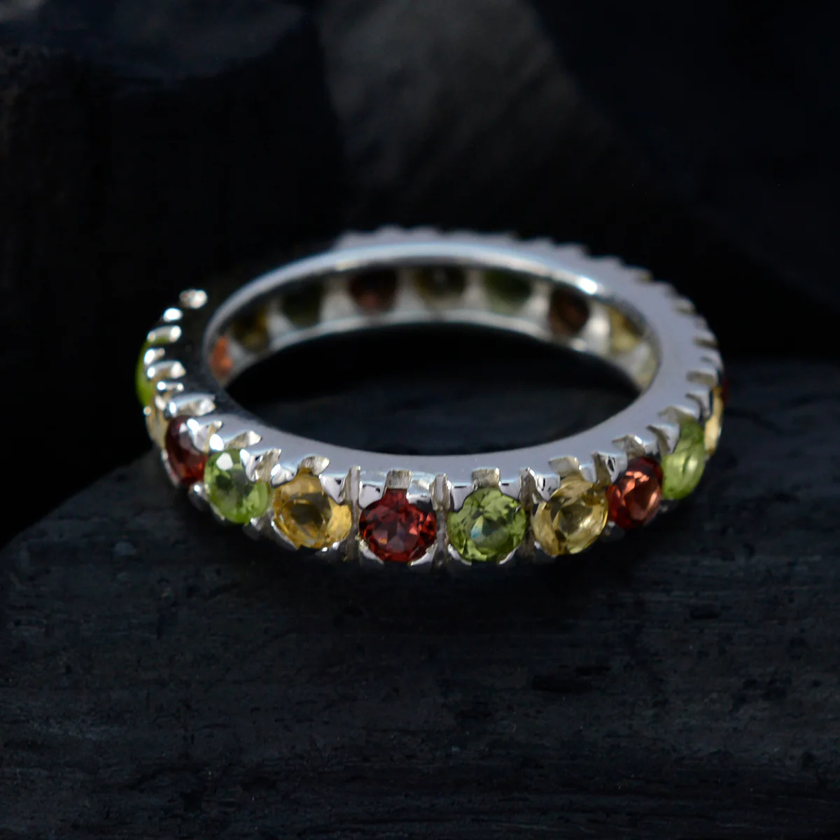 Multi Stone multiple Moroccan 925 Sterling Silver multicolor Gemstone Slim Eternity Band Jewellery - Image 4
