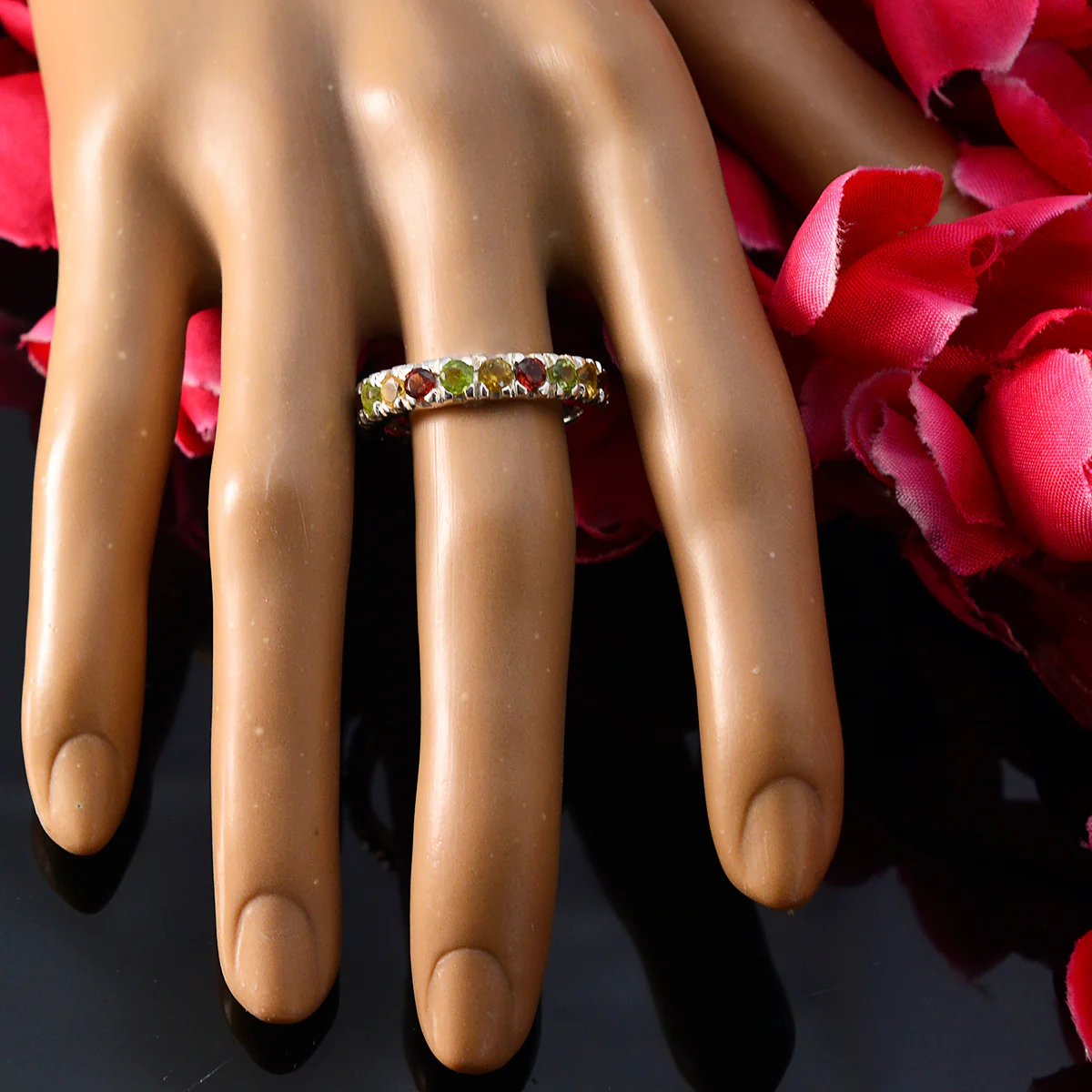 Multi Stone multiple Moroccan 925 Sterling Silver multicolor Gemstone Slim Eternity Band Jewellery - Image 5