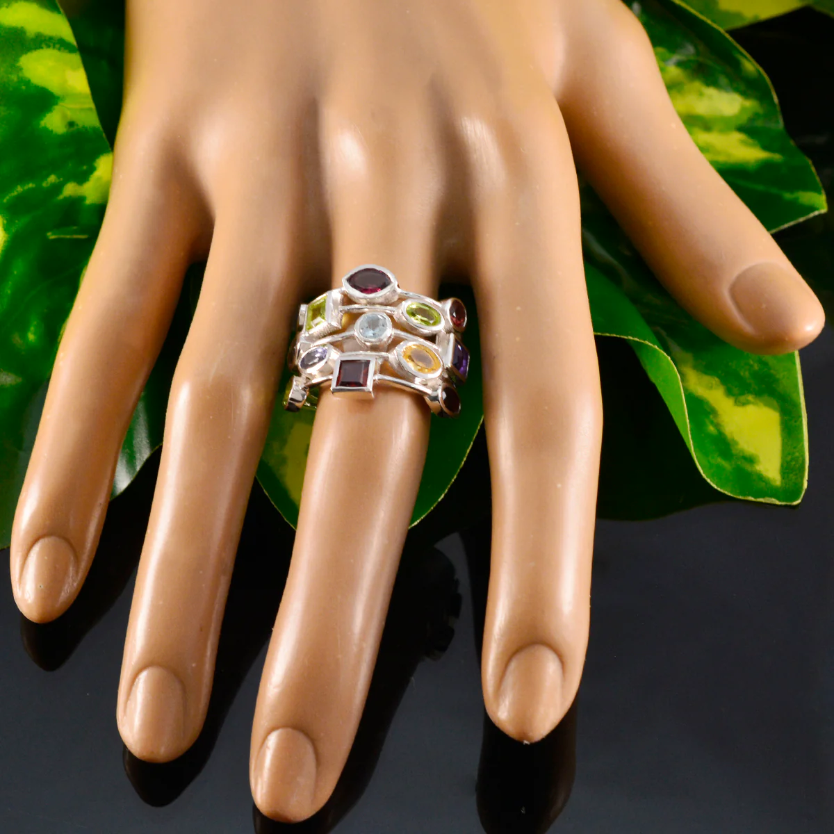 Multi Stone multiple Russian 92.5 Silver multicolor Gems Eye-catching Cocktail Ring Jewellery - Image 5