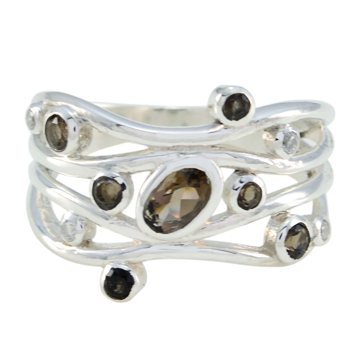 Multi Stone multiple Russian 92.5 Silver multicolor Gemstone Mid-weight Graceful Ring Jewellery