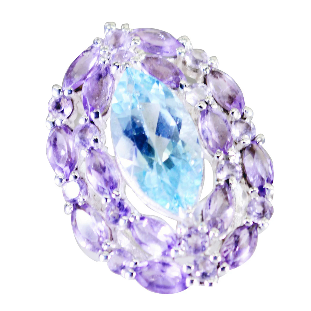 Multi Stone multiple Russian Sterling Silver multicolor Gemstone Essential Cocktail Ring Jewellery