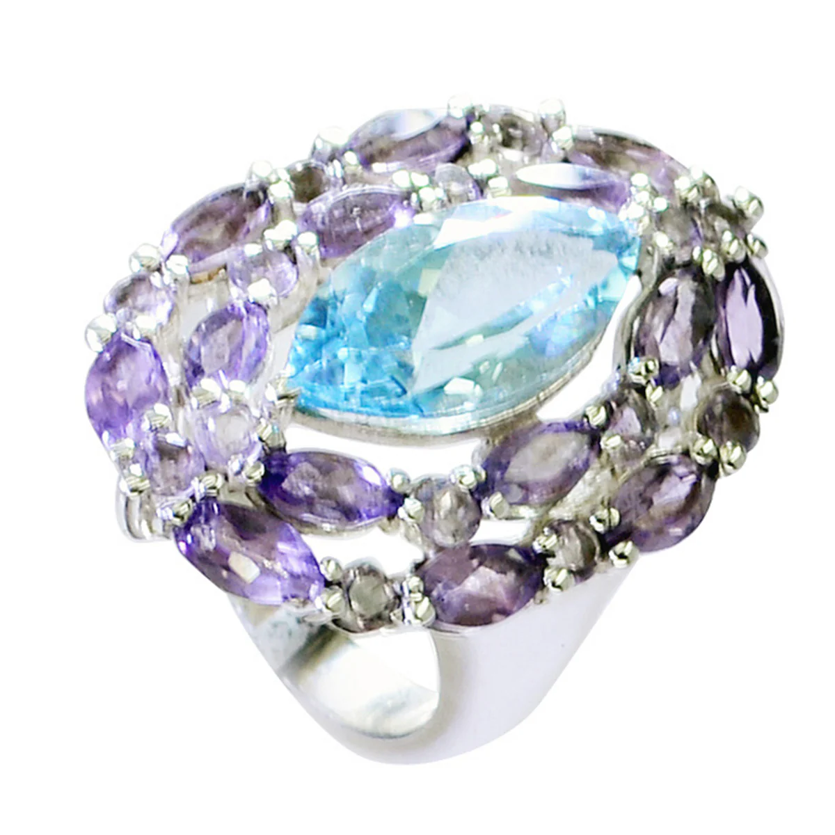 Multi Stone multiple Russian Sterling Silver multicolor Gemstone Essential Cocktail Ring Jewellery - Image 2