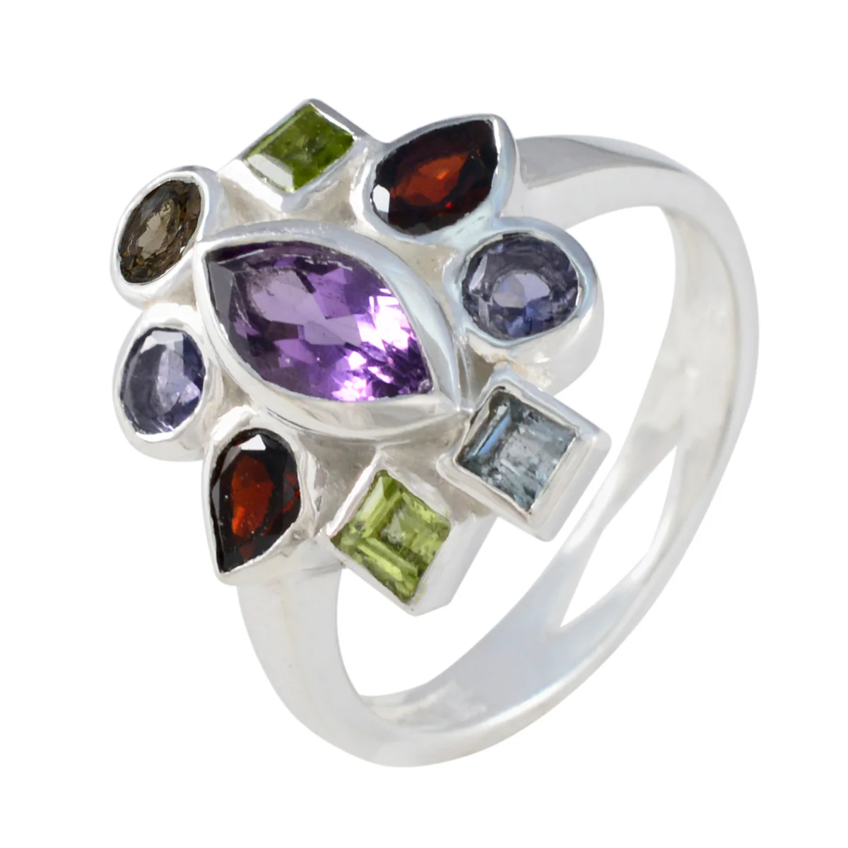Multi Stone navratna Egyptian Sterling Silver multicolor Gems Eye-catching Cocktail Ring Jewellery - Image 2