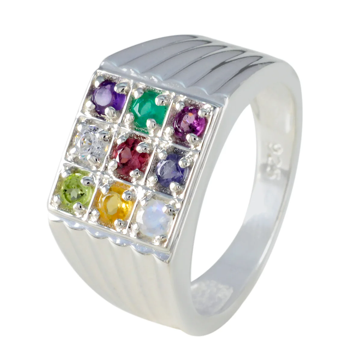 Multi Stone navratna French Sterling Silver multicolor Gems Eye-catching Modern Ring Jewelry - Image 2