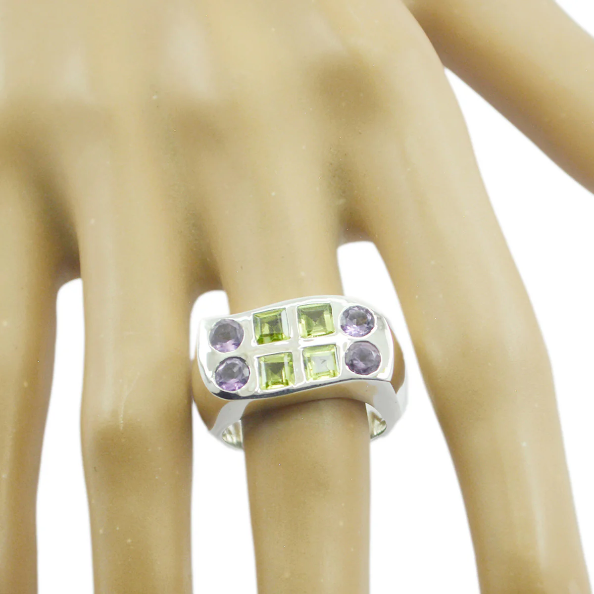 Multi Stone octa Spanish 925 Sterling Silver multicolor Gems Chunky Cocktail Ring Jewellery - Image 2