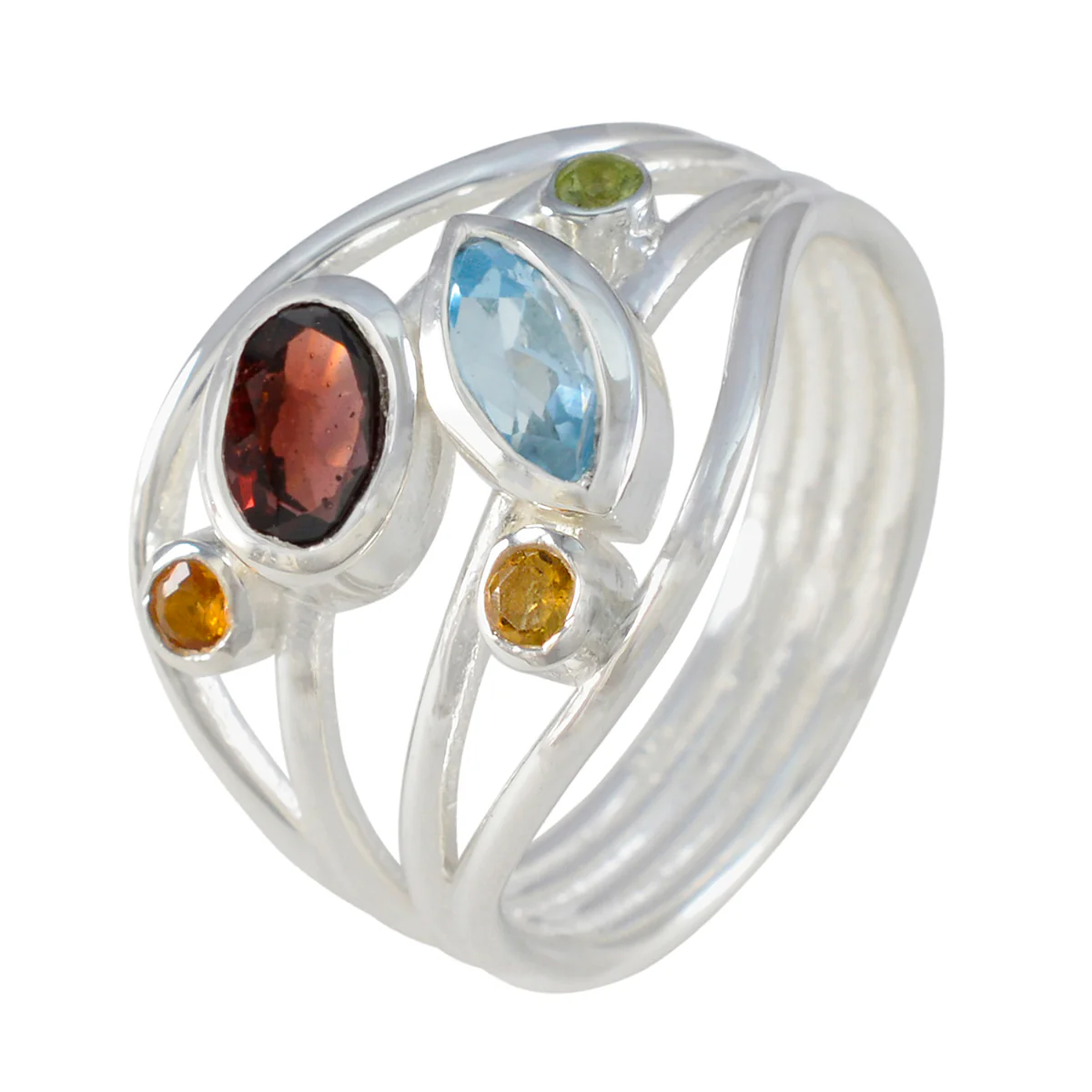Multi Stone Penta African 92.5 Silver multicolor Gemstone Eye-catching Modern Ring Jewellery - Image 2