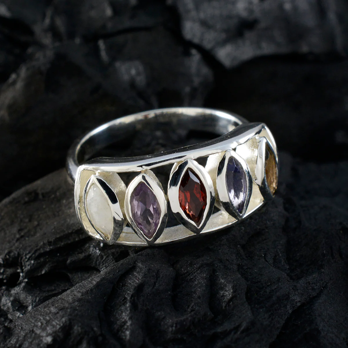 Multi Stone Penta African 925 Silver multicolor Gems Tiny Sophisticated Ring Jewellery - Image 4