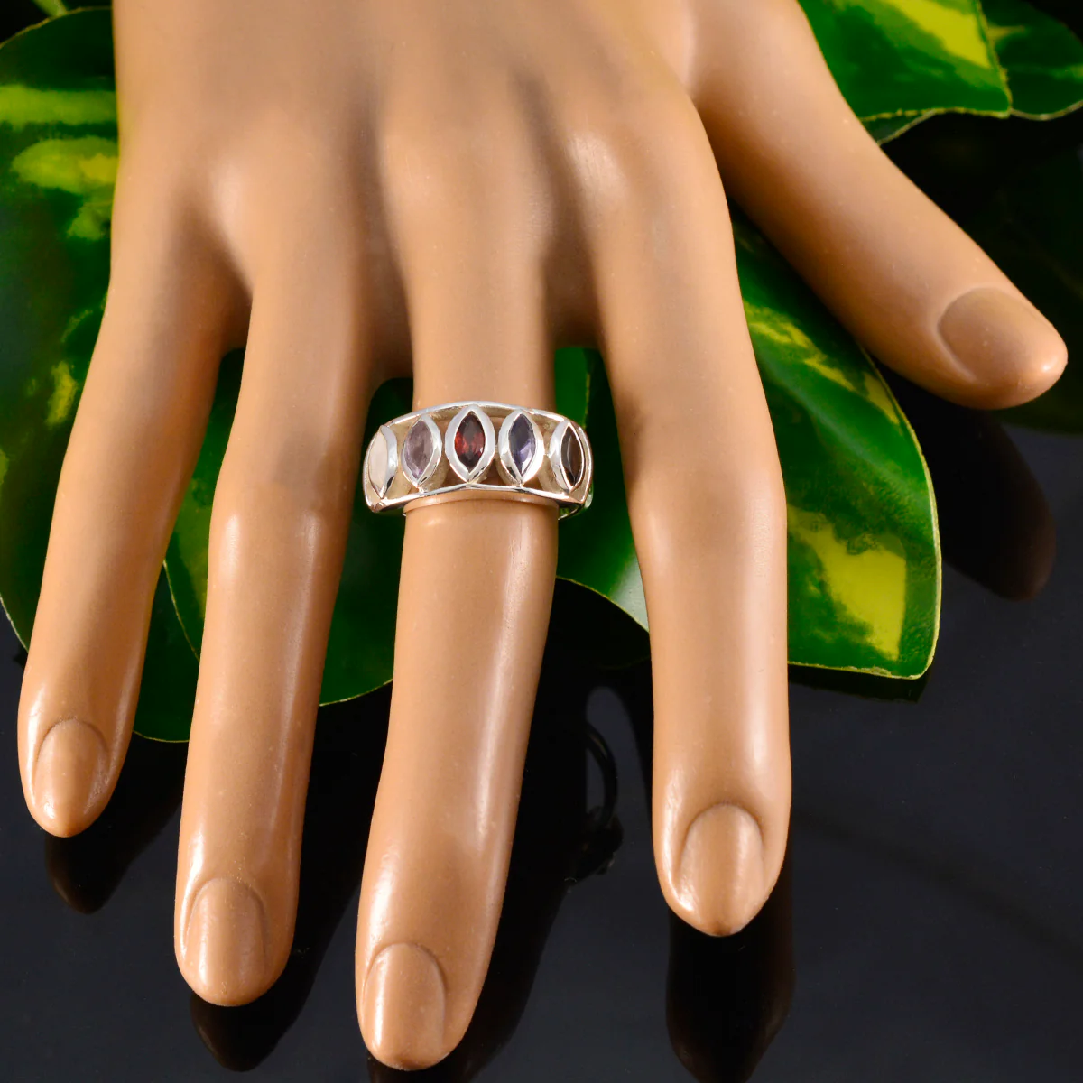 Multi Stone Penta African 925 Silver multicolor Gems Tiny Sophisticated Ring Jewellery - Image 5