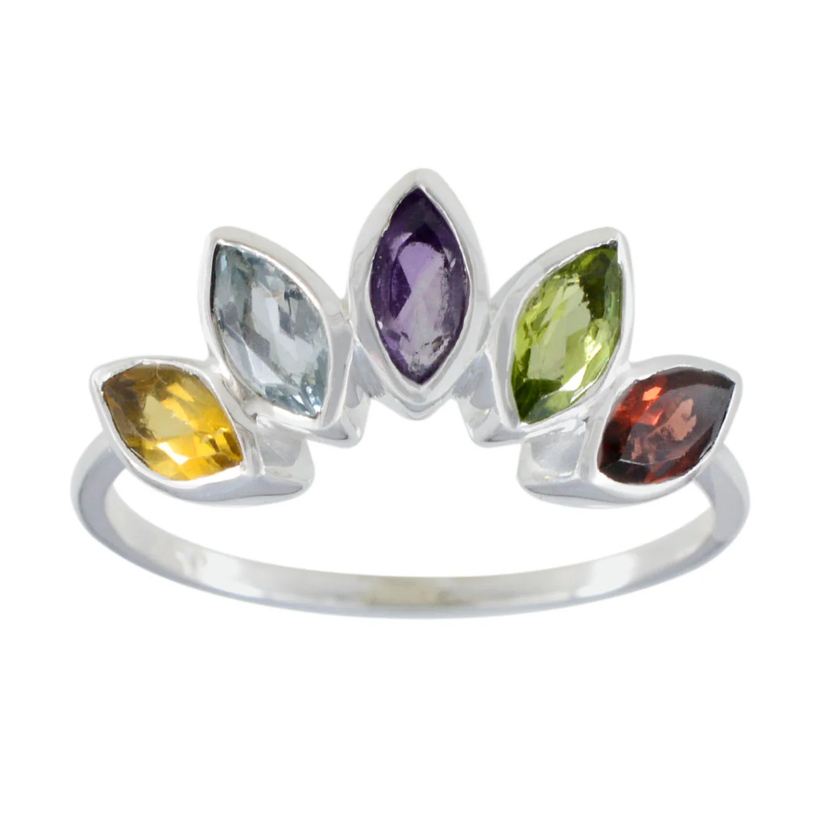 Multi Stone Penta American 925 Silver multicolor Gems Delicate crown Ring Jewelry