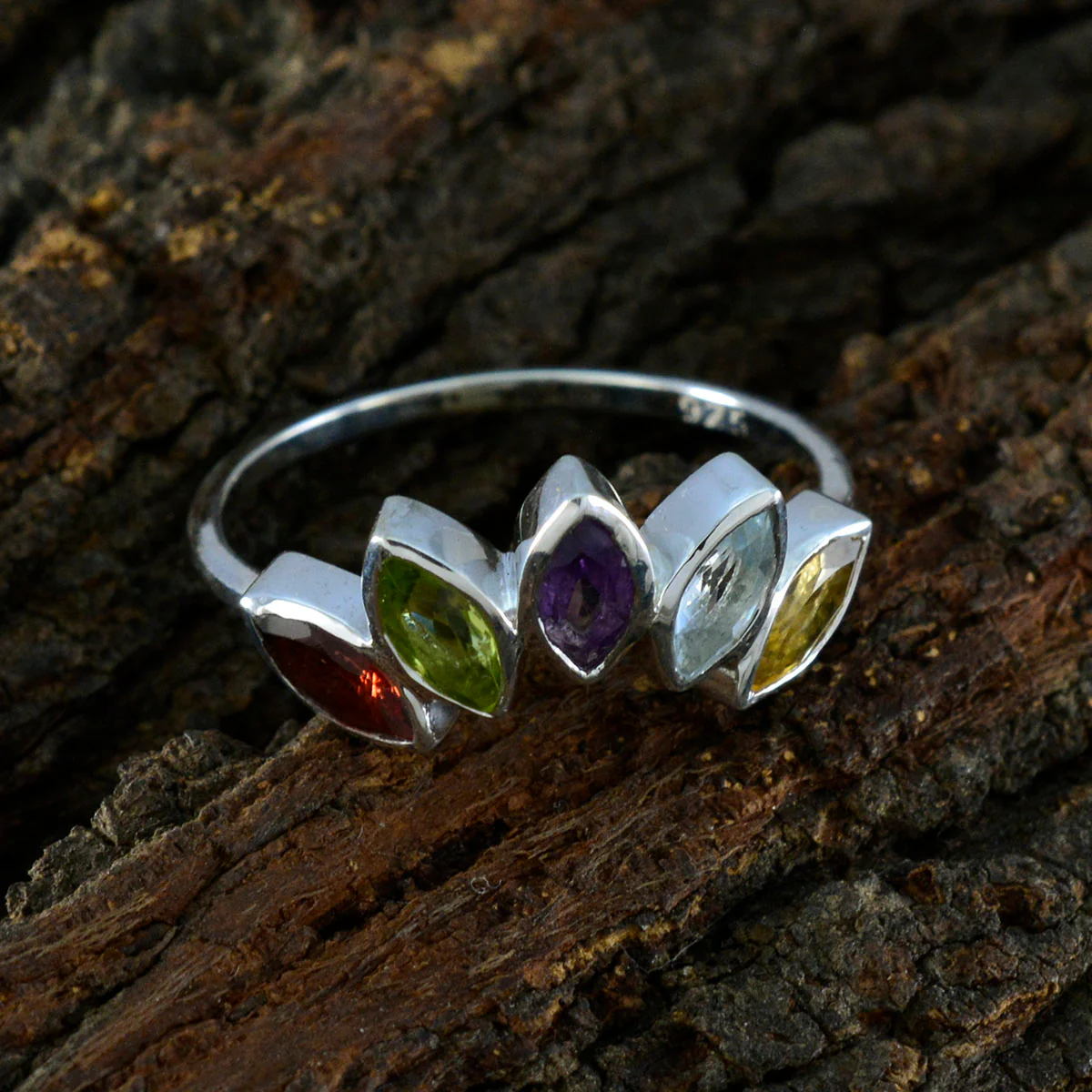 Multi Stone Penta American 925 Silver multicolor Gems Delicate crown Ring Jewelry - Image 4