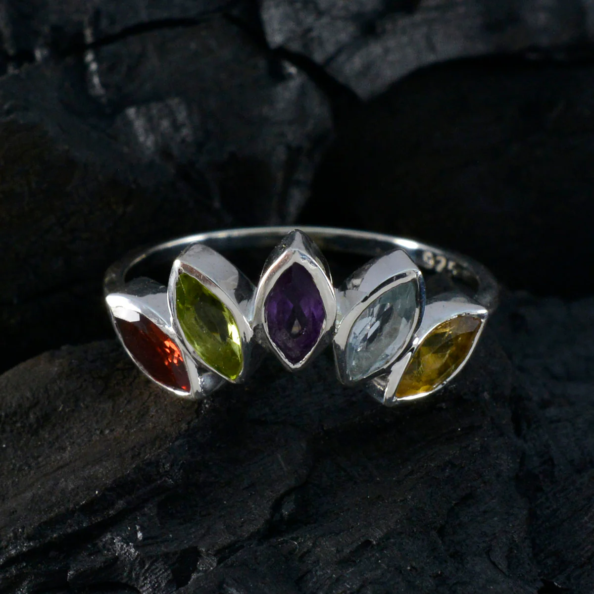 Multi Stone Penta American 925 Silver multicolor Gems Delicate crown Ring Jewelry - Image 5