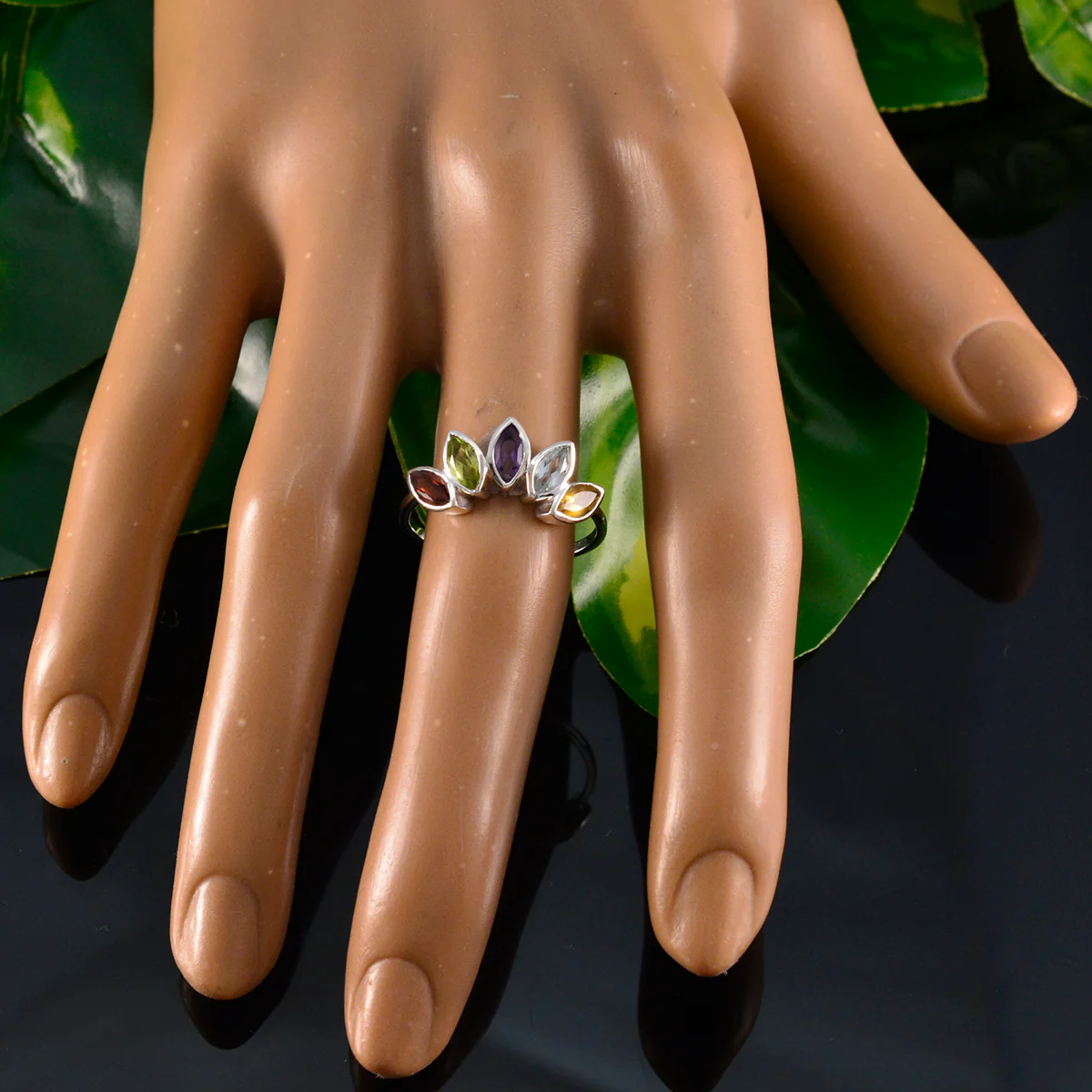 Multi Stone Penta American 925 Silver multicolor Gems Delicate crown Ring Jewelry - Image 6